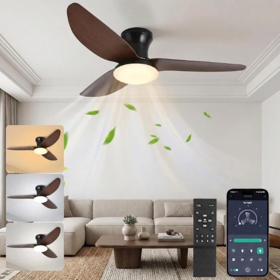Ventilador de techo plafón con luz LED regulable 100 cm, mando y app, 6 velocidades, motor DC silencioso, reversible
