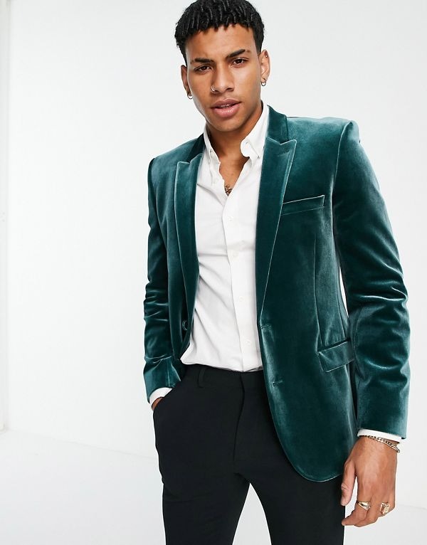 Americana verde superentallada de terciopelo de ASOS DESIGN