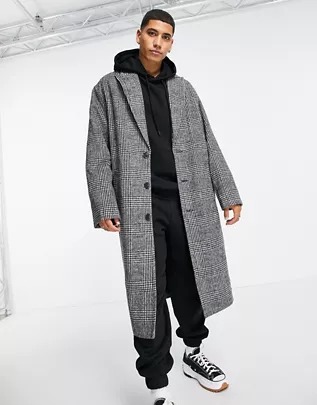 Abrigo extragrande a cuadros grises de ASOS DESIGN