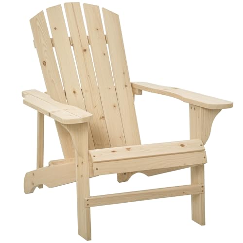 Outsunny Silla Adirondack de Madera Silla de Jardín con Asiento Extra Ancho Carga 150 kg para Patio Terraza Balcón 78x89x88 cm Natural