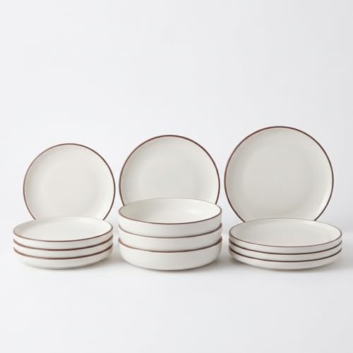 SANTA CLARA | Vajilla Completa 12 Piezas Cerámica Stoneware para 4 Personas, Apta Microondas y Lavavajillas, Vajilla Celtia con Diseño Nórdico para Hogar y Cocina