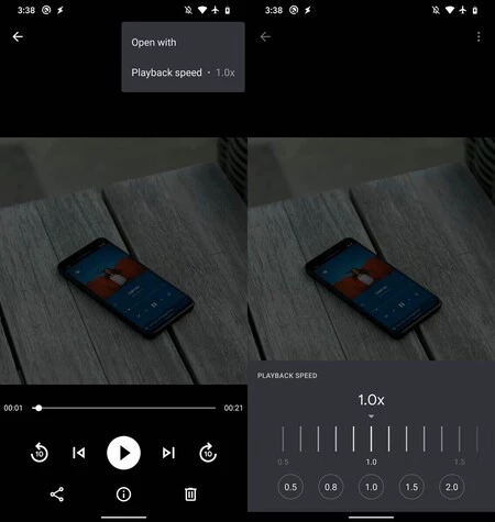 動画再生時の速度制御。 XDA 開発者からのスクリーンショット