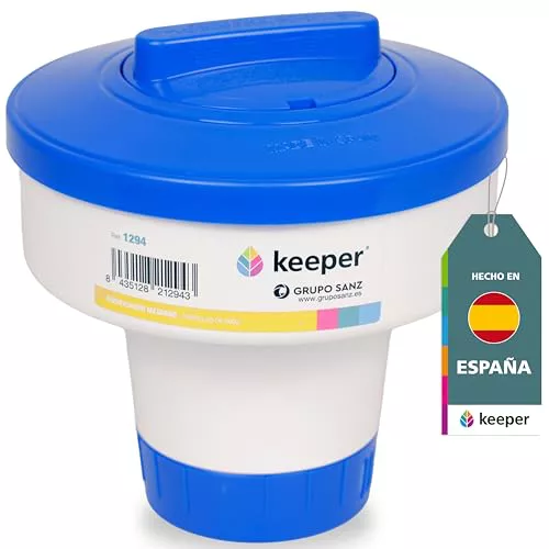 dispensador de Cloro Piscina Flotante - Dosificador Ajustable, Mediano para Piscina. Capacidad para Pastillas de 200 g. Flotador para Piscinas, Spas y Jacuzzis. Fabricado en España
