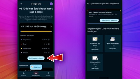O Google One me mostra arquivos grandes separadamente