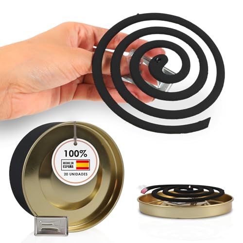 20 Espirales Antimosquitos con Quemador de Incienso y Porta Incienso Antimosquitos; Incienso Citronela, Antimosquitos Exterior, Citronela Antimosquitos, Patio, Terraza, Camping