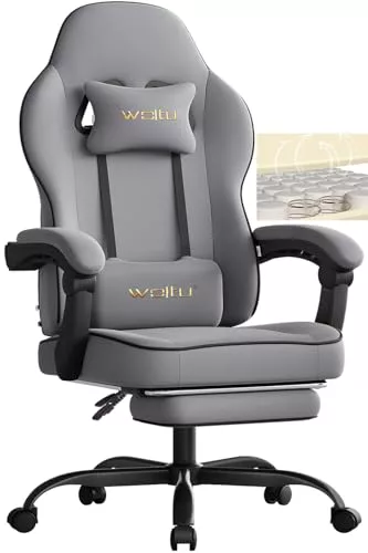 WOLTU Silla Gaming Ergonómica, Silla Oficina con Reposabrazos y Soporte Lumbar, para Escritorio, Oficina y Estudio, Asiento Elastico, Estructura Metal, Tela de Malla, Gris, GS11gr