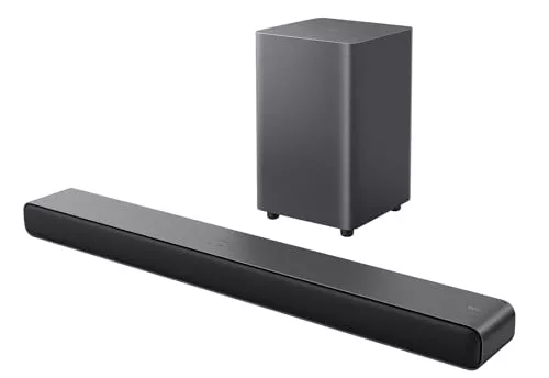 TCL Barra de Sonido S55HE 2.1, 220 vatios, Cine en casa, expansión de Sonido, Dolby Atmos, DTS Virtual:X, Barra de Sonido con subwoofer, Mando a Distancia único, Bluetooth 5.3, HDMI, USB