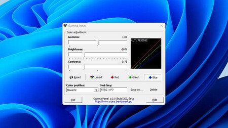 Simples e bastante autoexplicativo: a janela do programa Gamma Panel.