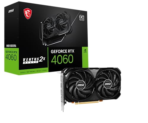 MSI GeForce RTX™ 4060 Ventus 2X Black 8G OC Tarjeta gráfica -NVIDIA RTX 4060, 8GB de Memoria GDDR6, 18Gbps, PCIe 4.0, DLSS3