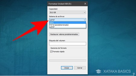 cambiar sistema de archivos fat32 a défini ntfs usb