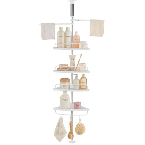 JUPPLIES Estanteria Telescopica de Baño de Altura Ajustable 100-320cm | Esquinero Baño Ducha de Plástico y Metal sin Taladro - Organizador de Bañera, Lavabo con 4 Baldas