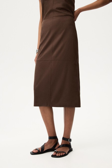 Faldas Midi Marron Lefties Baratas Elegantes Otoño