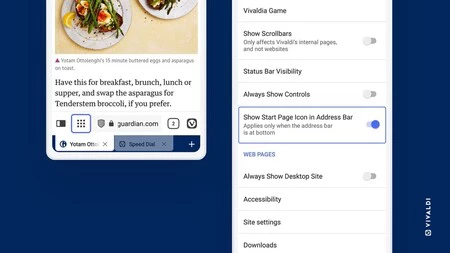 Vivaldi ブラウザのスタートページの設定