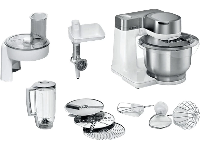 Robot de cocina - Bosch MUMS2EW30, 700 W, Bol 3.8 l, Acero inoxidable, 4 Potenci