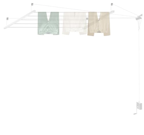 Tendedero de Techo con Manivela. Ceiline Manivela Largo 100 cm. Barras de Acero Que no Dejan Huella en Ropa y Parada a Cualquier Altura