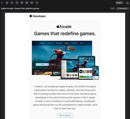 開発者が受信している電子メール。