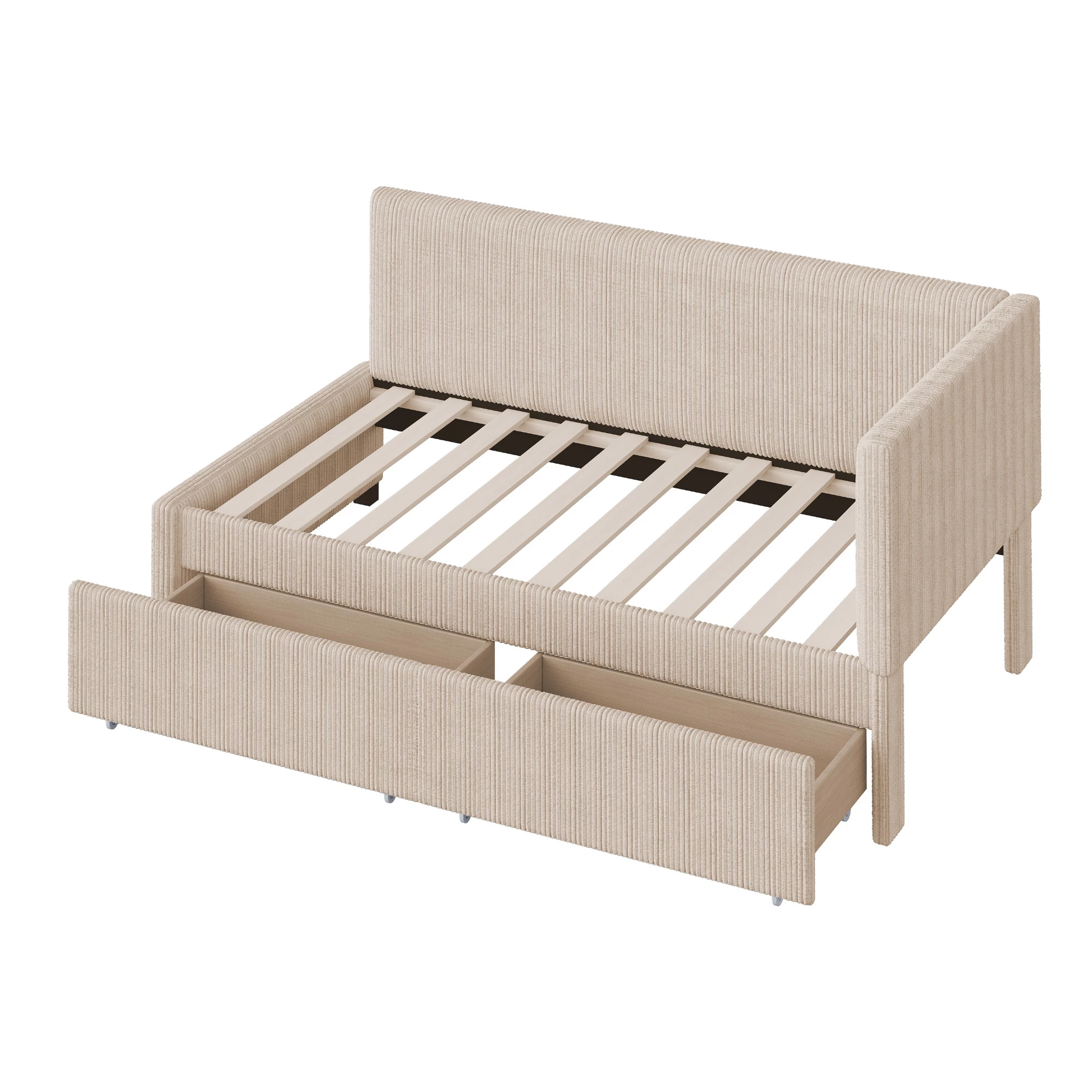 Sofá cama tapizado 90x200cm en terciopelo - 2 cajones - con somier - Beige
