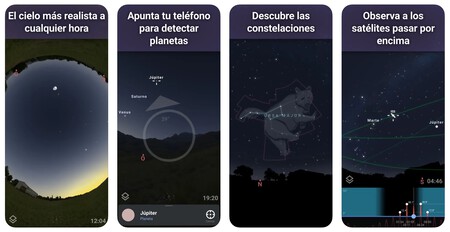 Capturas de pantalla promocionales de la app Stellarium