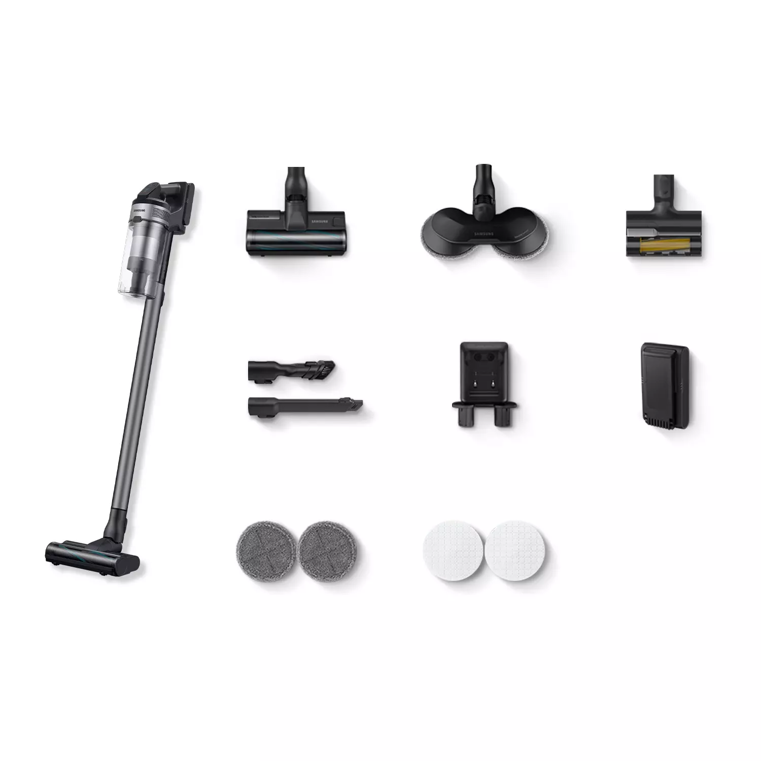 Aspirador escoba - SAMSUNG VS20B75ADR5/WA, 550 W, Potencia de succión 200 AirWatt, Depósito 0,8 l, Autonomía 60 min, Negro, Gris
