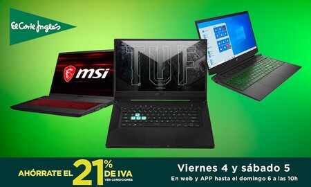 11 portátiles gaming rebajados en los Días sin IVA de El Corte Inglés: equipos de ASUS, HP, Lenovo o MSI con el 17% de descuento