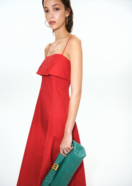 Vestido Fiesta Rojo Bonito No Aprieta Holgado Amplio Elegante Sexy Mango