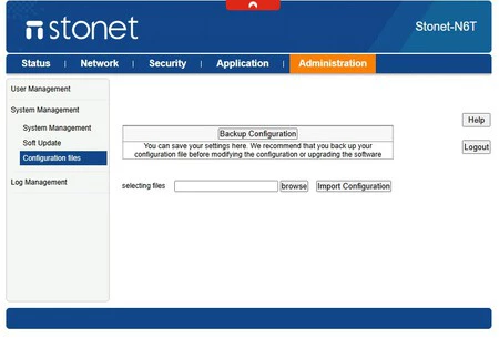 Captura de pantalla del panel de configuración de un router Stonet