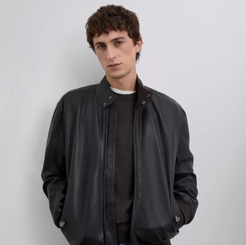 Chaqueta de piel de hombre con cuello elevado y puños acanalados - Scalpers - Marrón oscuro