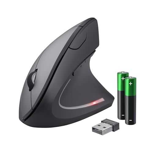 Trust Verto Ratón Vertical, Ratón Ergonómico Inalámbrico 800/1200/1600 dpi, 2.4GHz, Microrreceptor USB, Iluminado, para PC, Ordenador, Laptop, Desktop, Mac, Pilas Incluidas - Negro