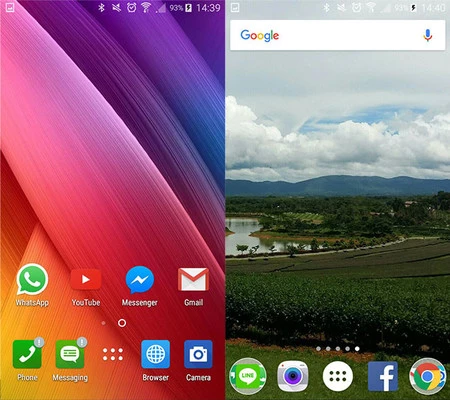 Lanzador de ASUS (izquierda) y el lanzador Nova Launcher (derecha)