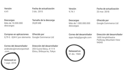 Google Play te dice cuándo se lanzó una app por primera vez