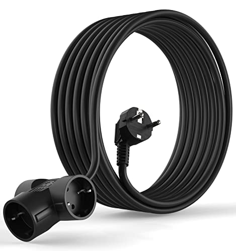 MutecPower 5 Metros Cable Alargador de Corriente Electrico con 3 enchufes Schuko con protección de Contacto en ángulo de 90° - 250V 50Hz 16A - alargador eléctrico para interiors IP20-5m Negro