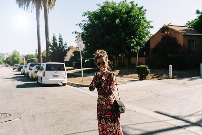 Los Angeles Sam And Lavi Dress Floral Print Lace Up Sandals Chanel Vintage Bag Outfit Street Style Collage Vintage 2 790x527
