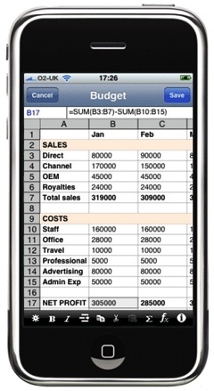 Spreadsheet, hoja de cálculo para el iPhone