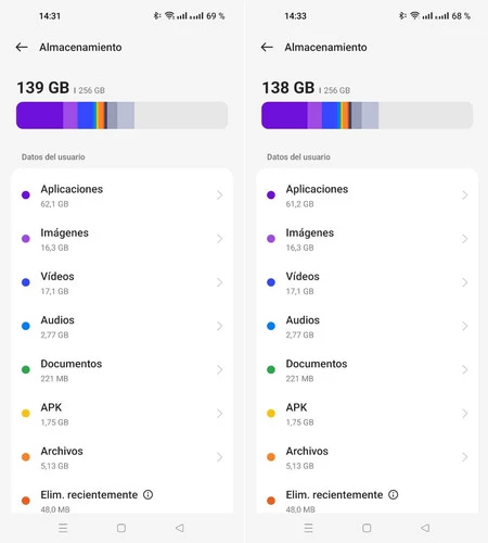 掃除前と掃除後のモバイルの保管スペース