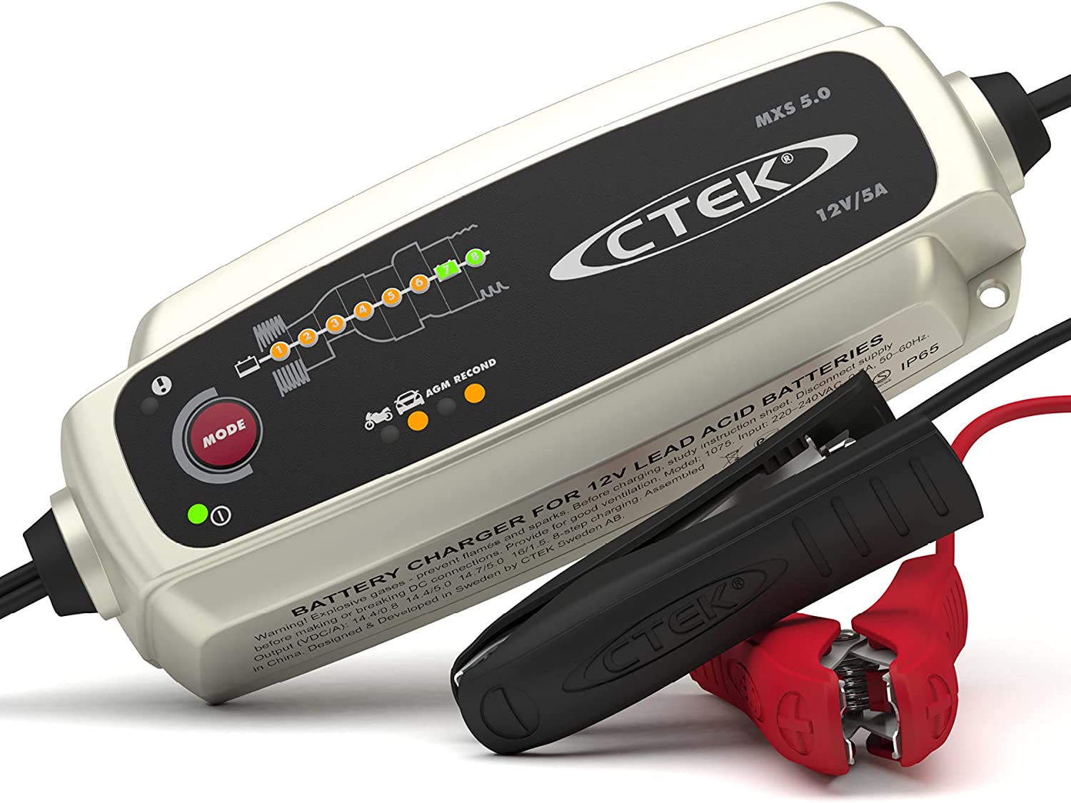 CTEK MXS 5.0, Cargador Batería 12V 5A Con Compensación De Temperatura Incorporada, Cargador De Batería De Coche Y Moto, Cargador Inteligente Baterias, Mantenedor De Batería Con Opción De AGM Dedicada