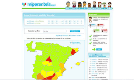 Miparentela.com estrena mapa de apellidos