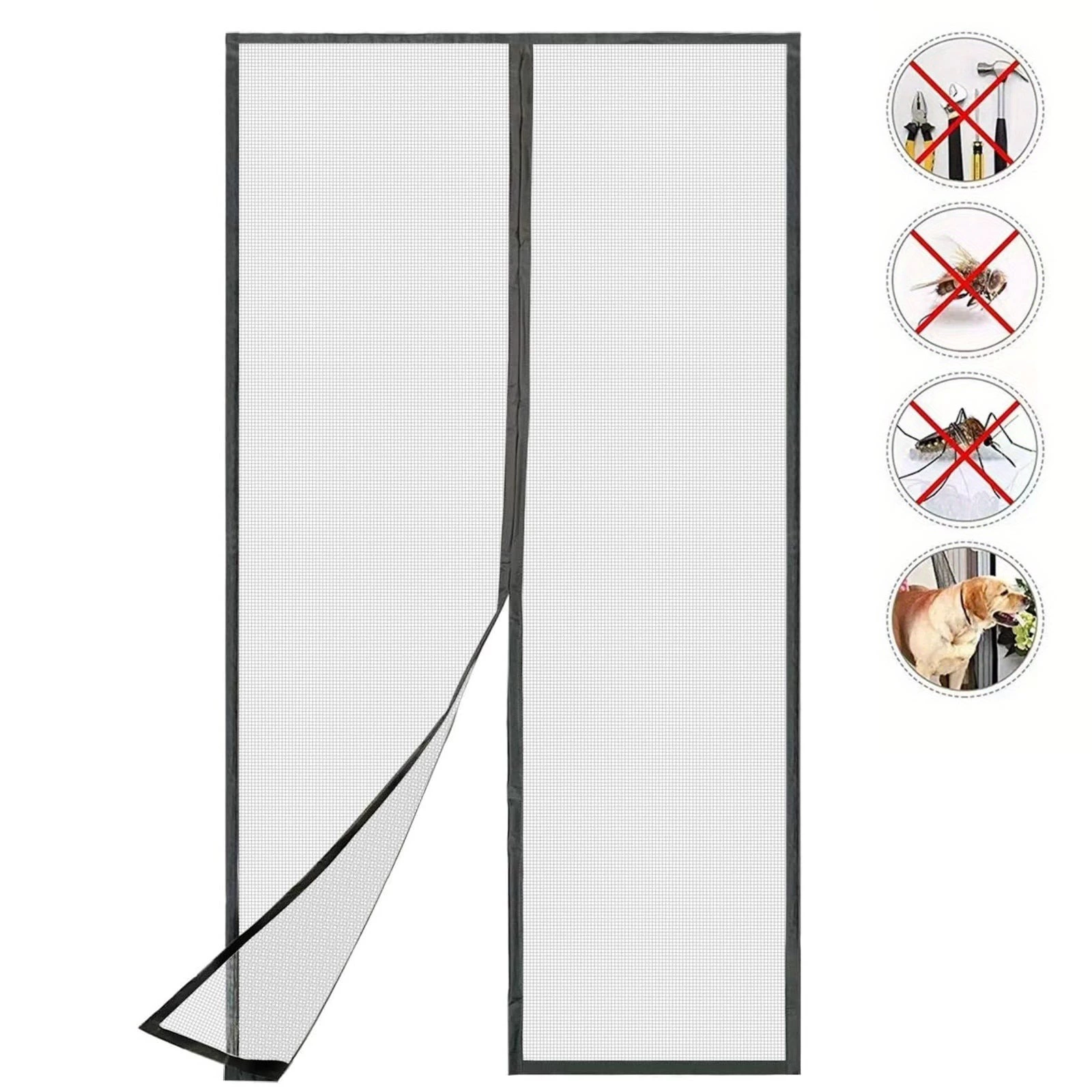 Mosquitera magnética para puerta, cortina protectora contra insectos con tiras adhesivas, chinchetas y tiras magnéticas, 80 x 210 cm
