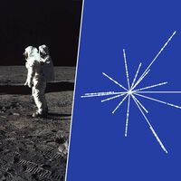 Hay una competición espontánea para diseñar la "bandera de la Humanidad". Y el mejor diseño es un grabado de la Pioneer