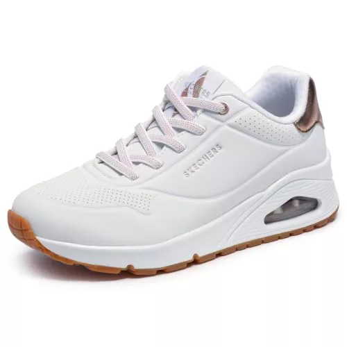 Skechers Uno - Shimmer Away, Zapatillas de Deporte Mujer, White Durabuck Rose Gold Duraleather Trim, 38 EU