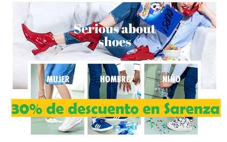 Sarenza nos ofrece un cupón de descuento del 30% en casi toda su web para ahorrar en calzado y bolsos