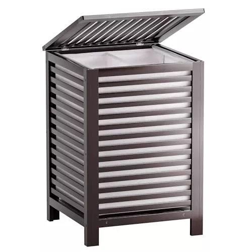 SMIBUY cesta de lavandería doble con tapa, cesta de lavandería de bambú de 120L con bolsa de revestimiento extraíble, separador de ropa de 2 secciones clasificador de lavandería (Marrón)