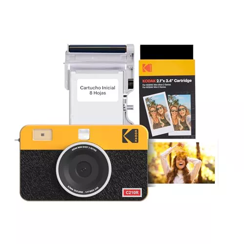 KODAK Mini Shot 2 Retro 4PASS 2-en-1 Cámara Instantánea e Impresora de Fotos (5,3x8,6cm) + Pack con 38 Hojas, Amarillo