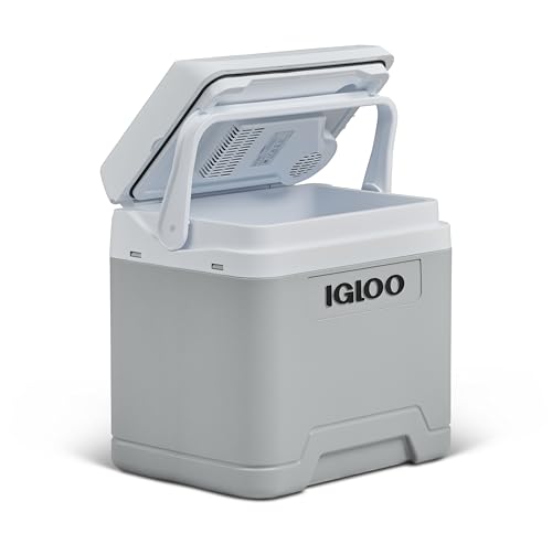 IGLOO IE24DC Nevera Eléctrica, 12V, 24L – Mini Frigorífico Compacto Gris para Coche, Camping, Viajes, Barco y Festivales – Ligera, Portátil y con Compartimento para Cables