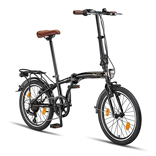PACTO Ten Bicicleta Plegable - Bicicleta Holandesa - 27 cm Marco de Aluminio - 20 Pulgadas Llantas de Aluminio - 6 Engranajes - V-Frenos - Fácil de Plegar - Negro