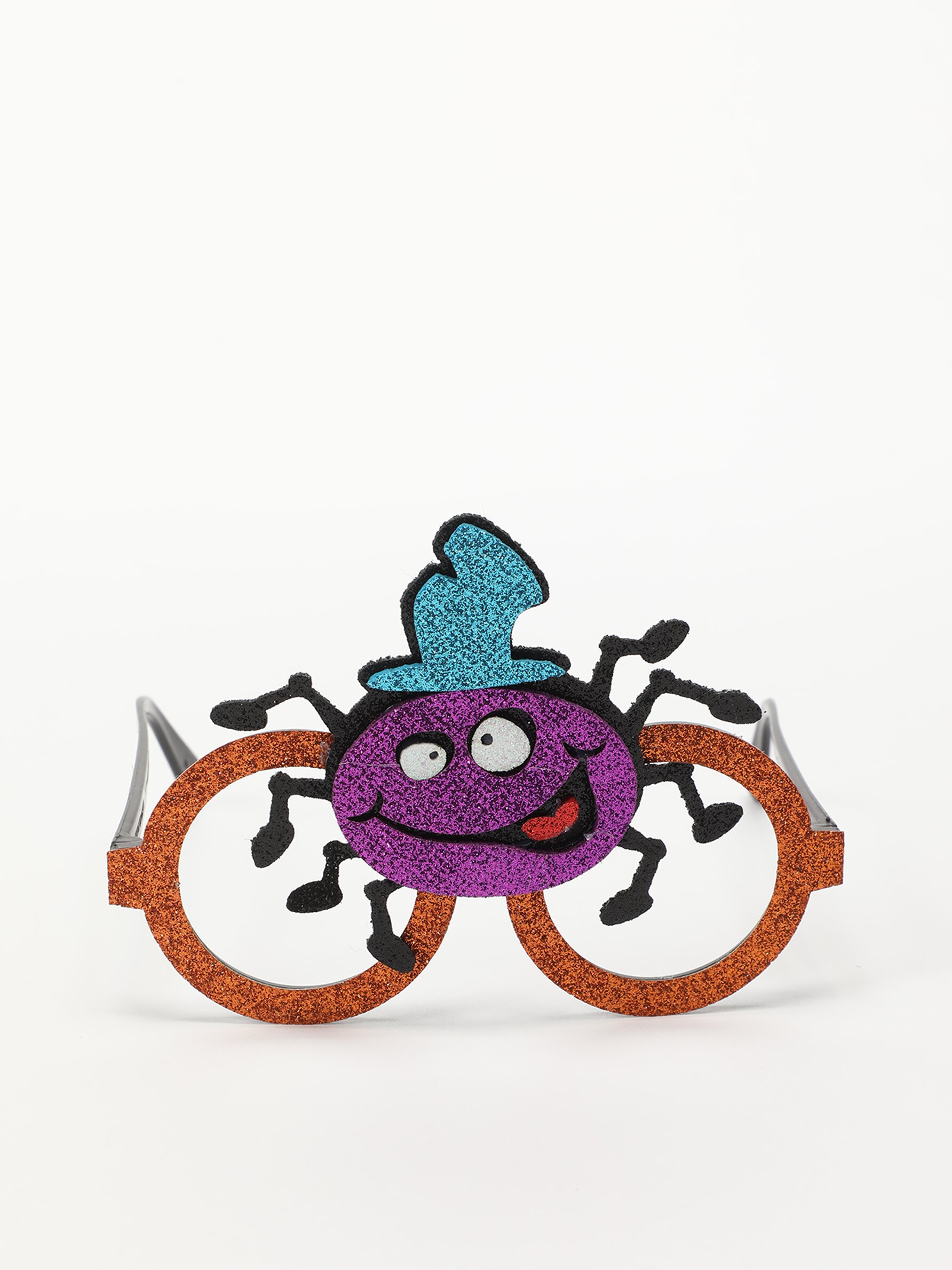 Gafas divertidas de araña con escarcha brillante. El complemento ideal para el disfraz de Halloween.
