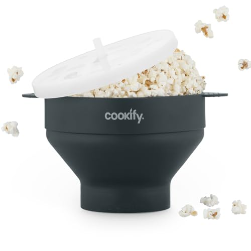 Cookify palomera de silicona plegable con asas para microondas, palomitas sin aceite (gris oscuro)