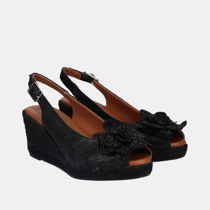 D'Chicas - Alpargatas de cuña de mujer tipo peep toe en lino.