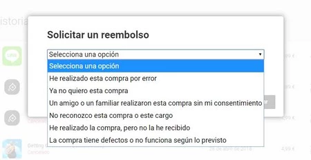 Google Play で選択できる払い戻し理由