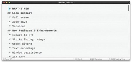iA Writer 1.1 para Mac, actualizándose a Lion
