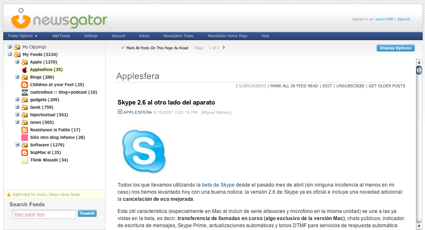 Nuevo lector RSS on-line de newsgator en beta